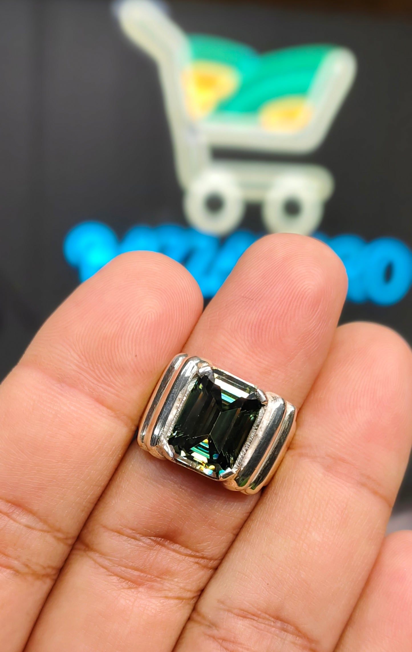 Green Moissanite Diamond Ring