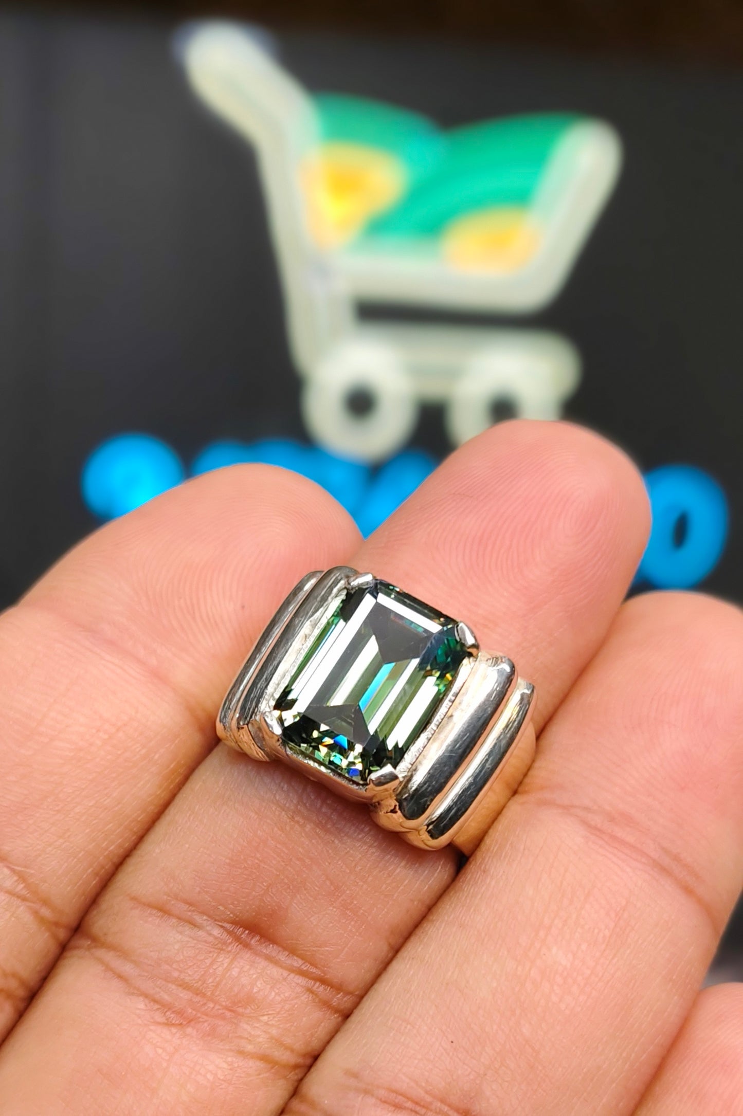 Green Moissanite Diamond Ring