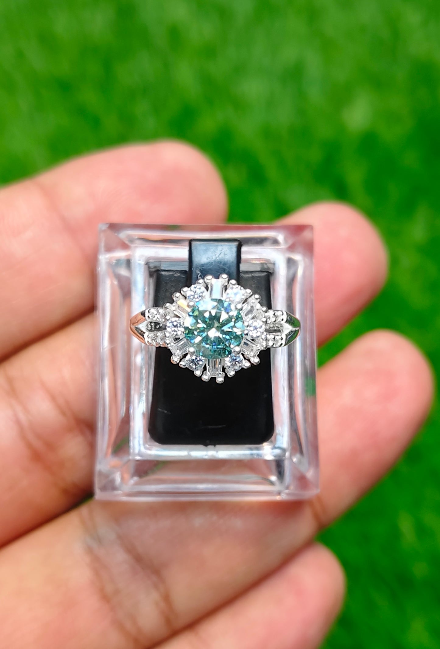 Aqua Moissanite Diamond Ring