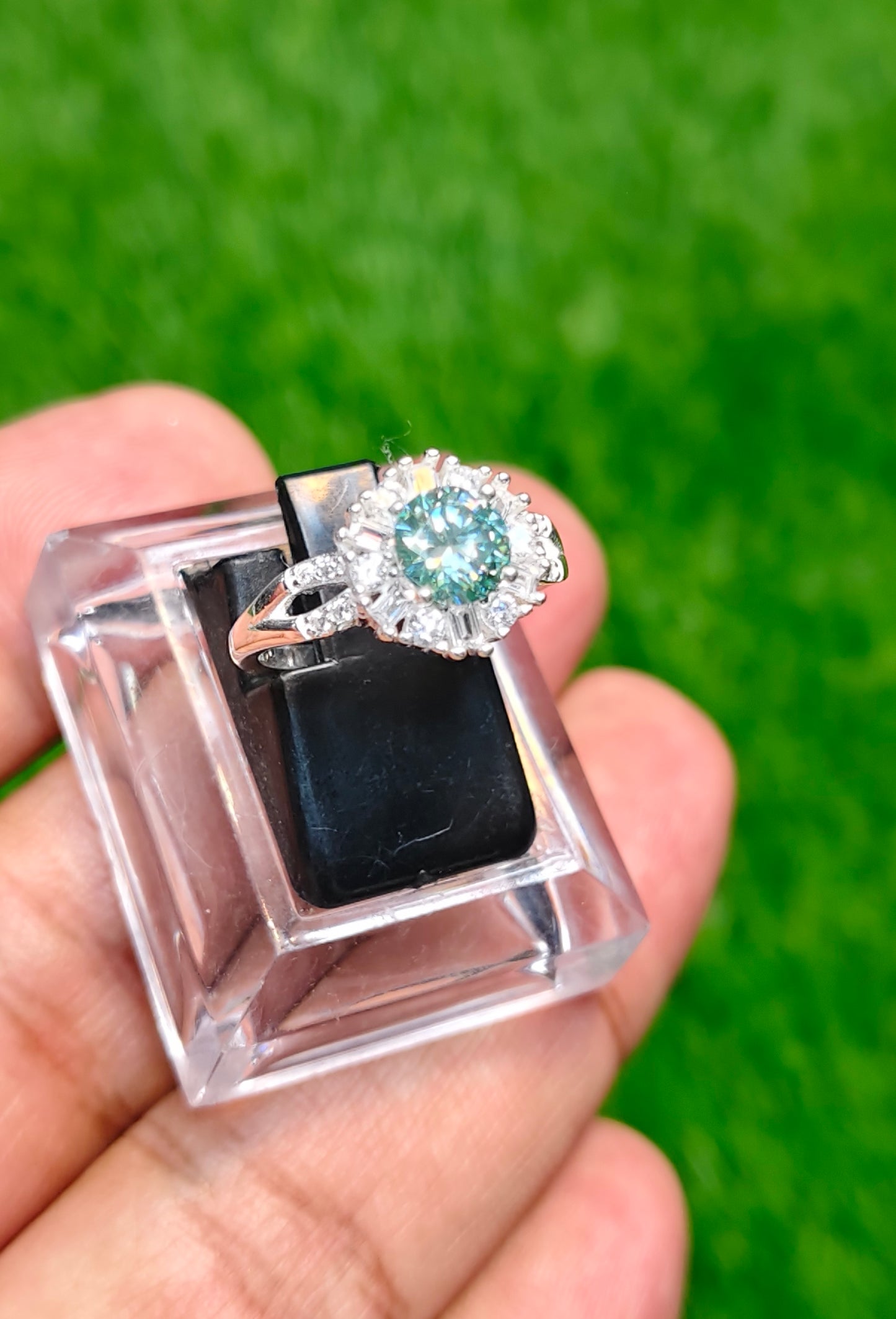 Aqua Moissanite Diamond Ring