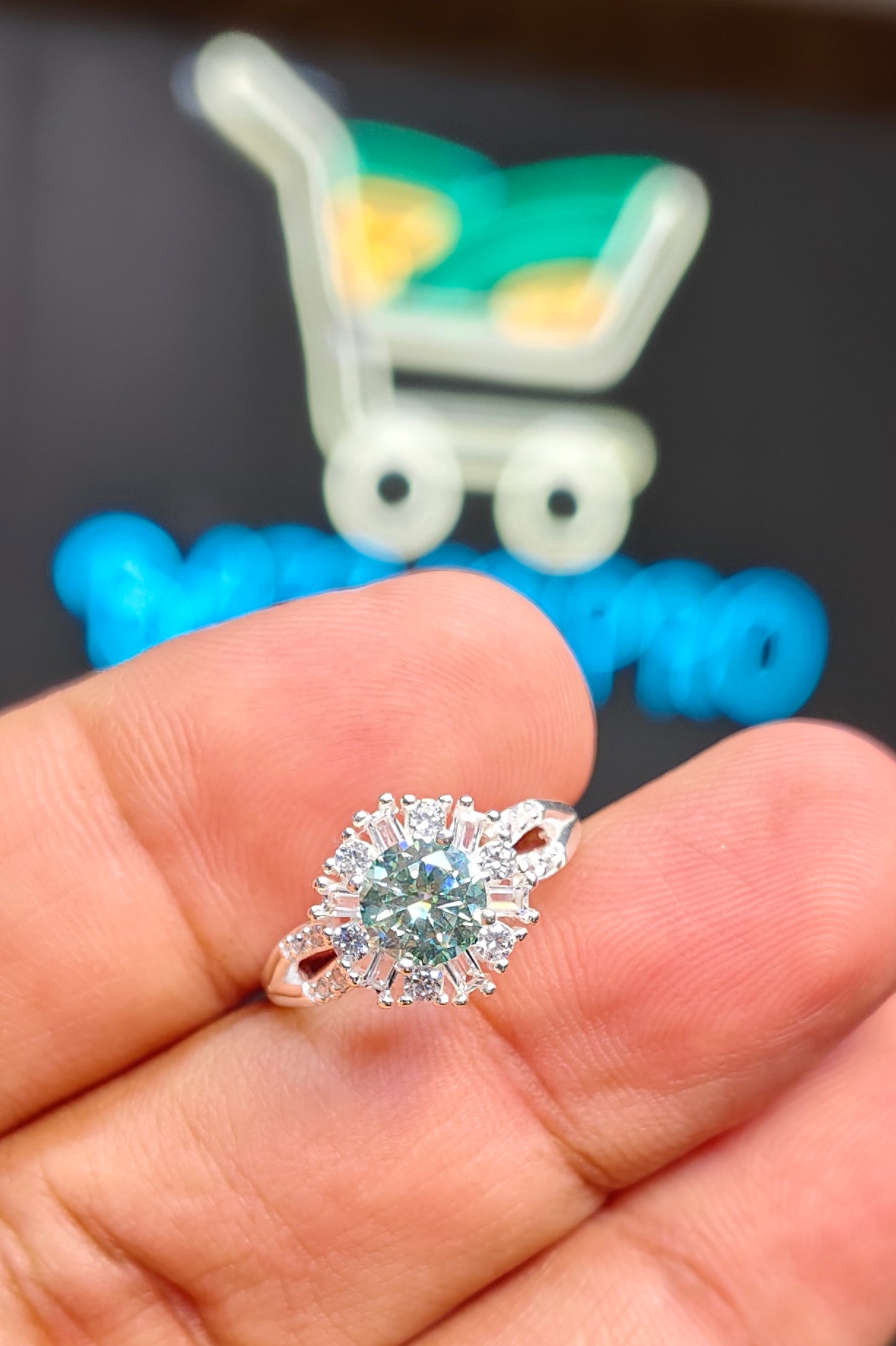 Aqua Moissanite Diamond Ring