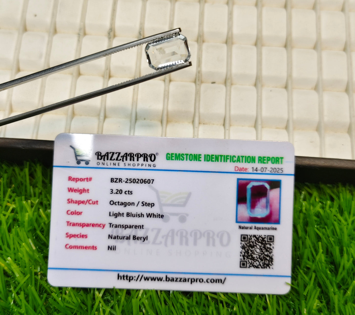 Natural Aquamarine Stone With Lab Certificte