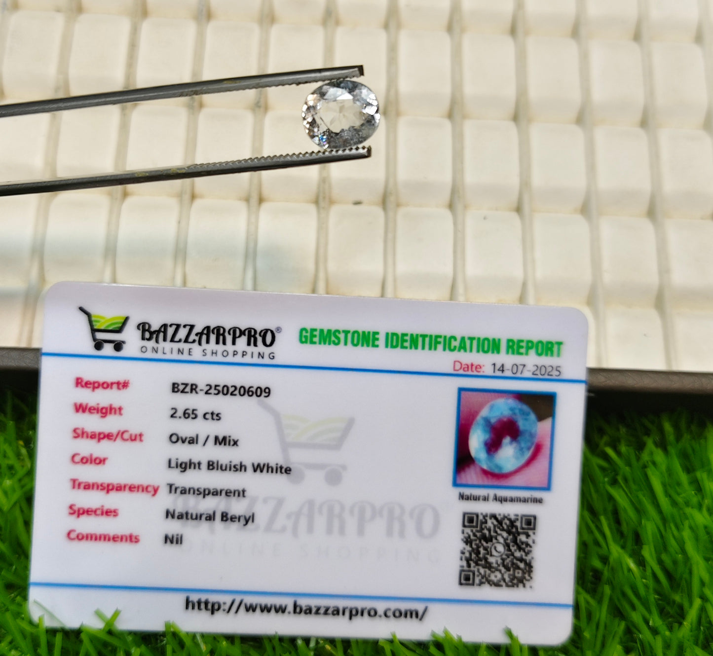 Natural Aquamarine Stone With Lab Certificte