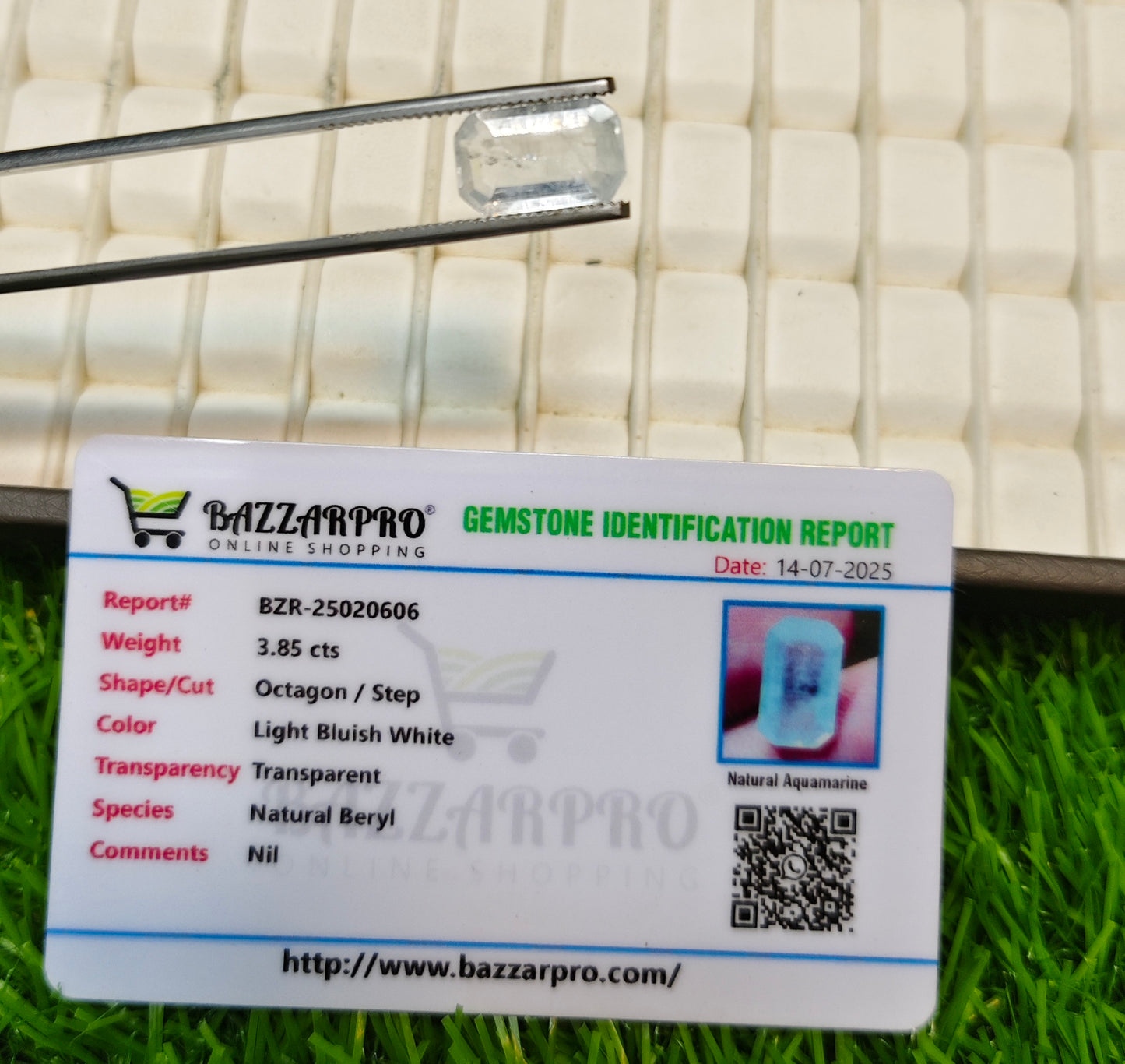 Aquamarine Stone With Lab Certificte
