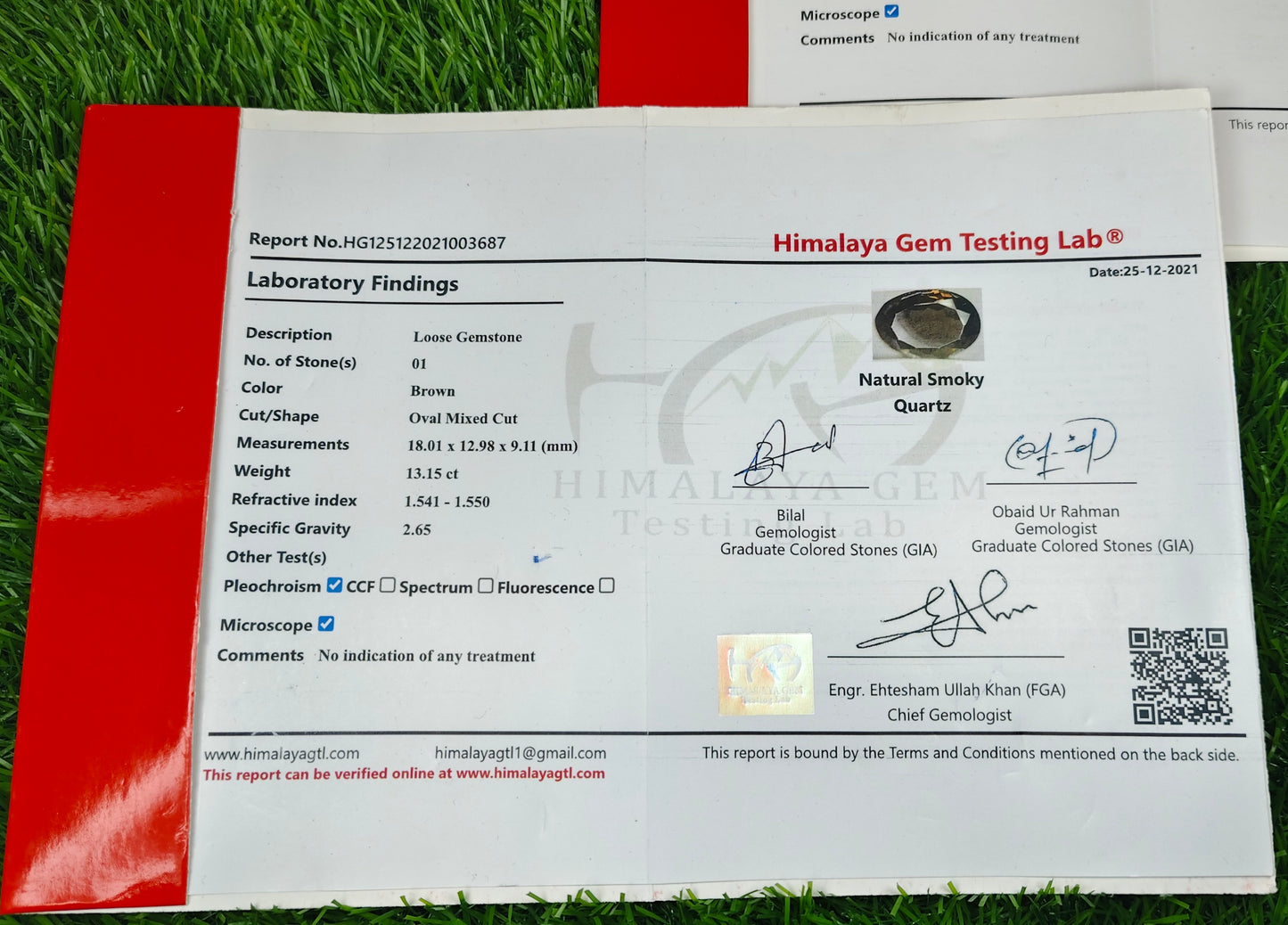 Smokey Quartz With Lab certificate