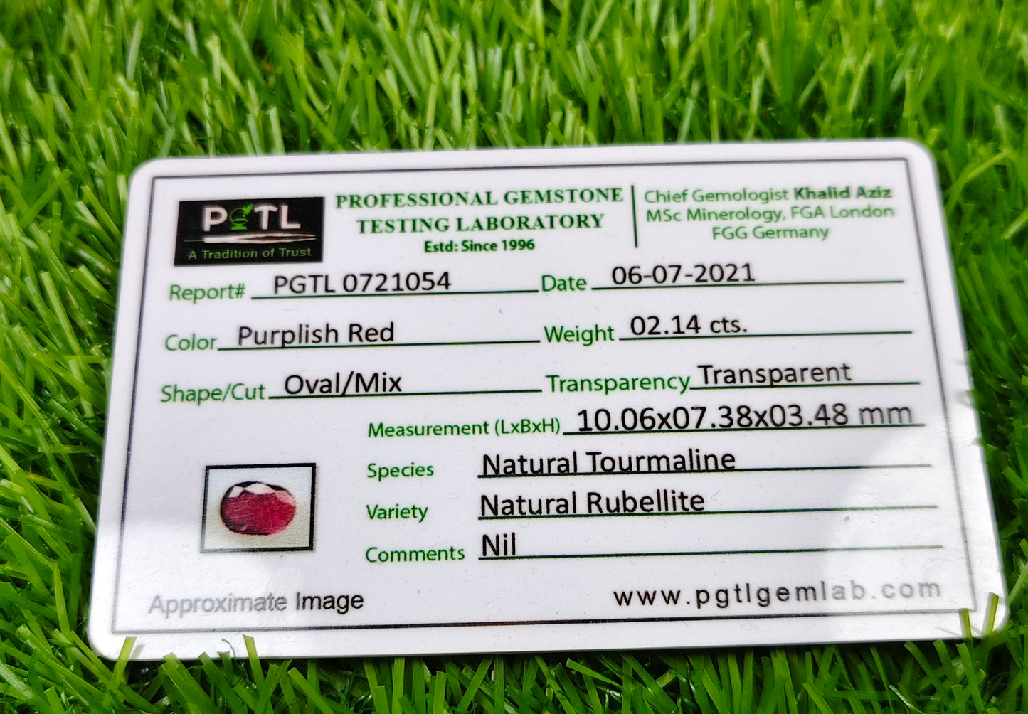 Tourmaline With Lab certificate