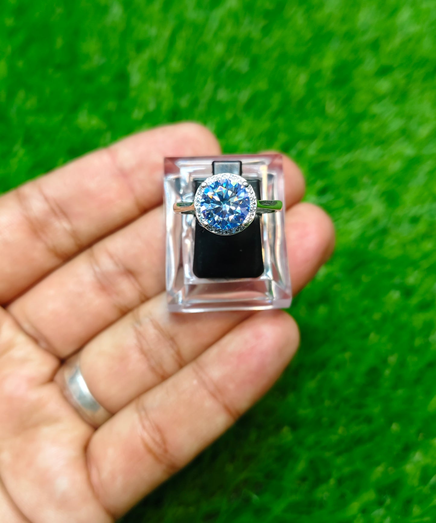 Blue Moissanite Diamond Ring