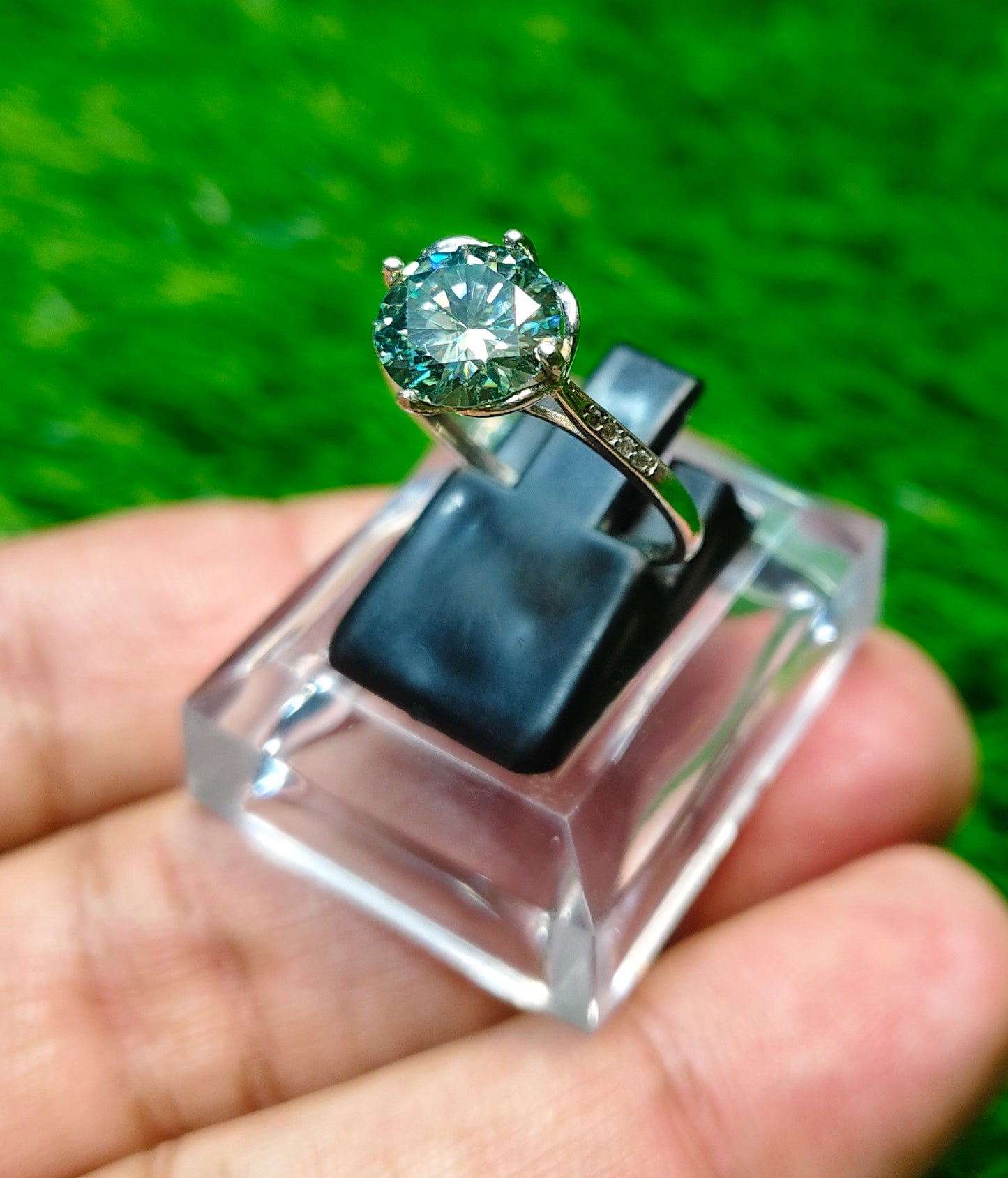 Green Moissanite Diamond Ring