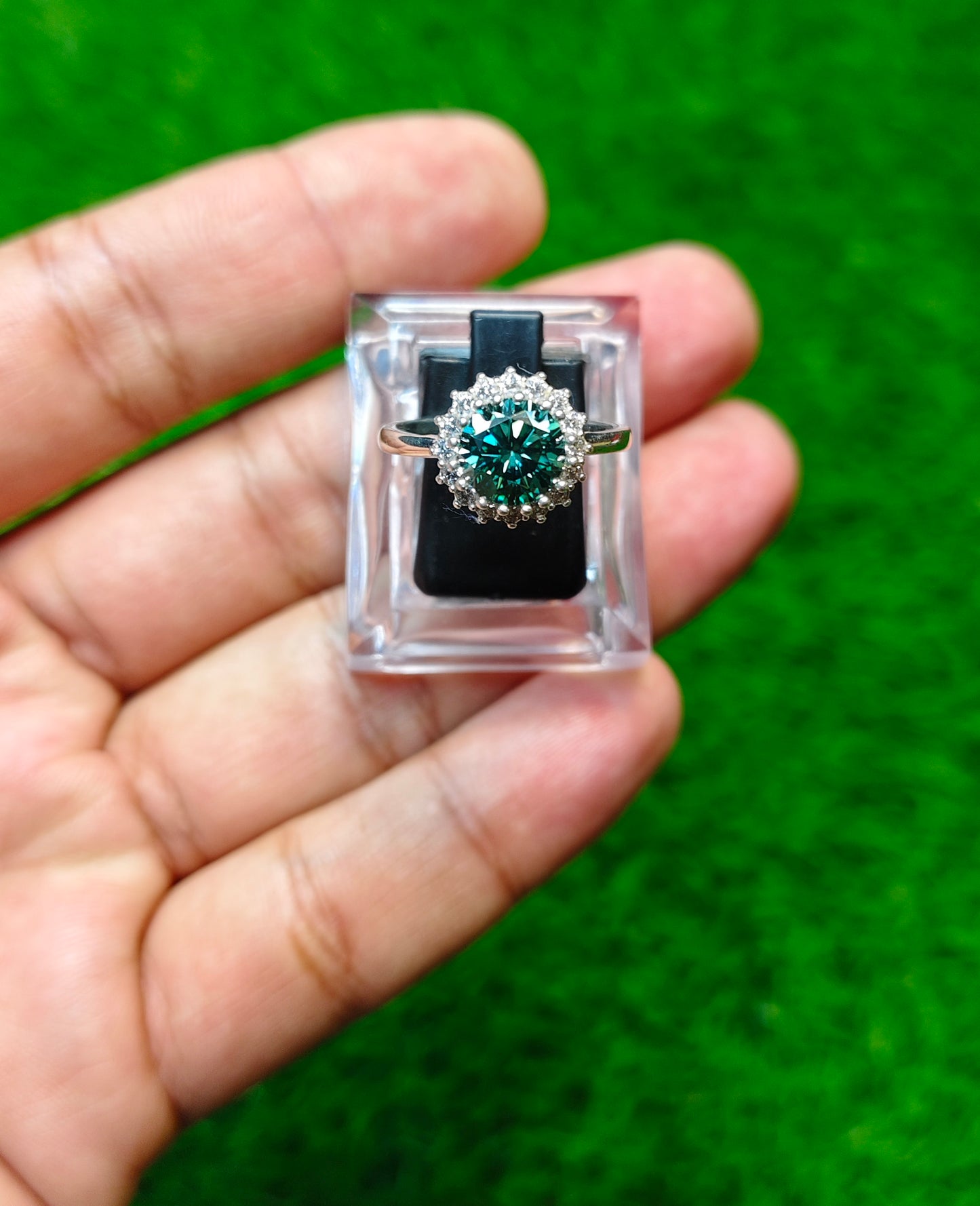 Green Moissanite Diamond Ring