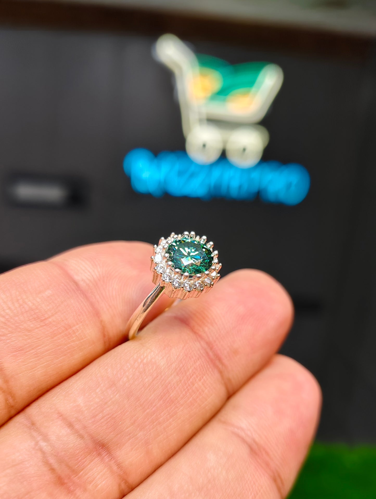 Green Moissanite Diamond Ring