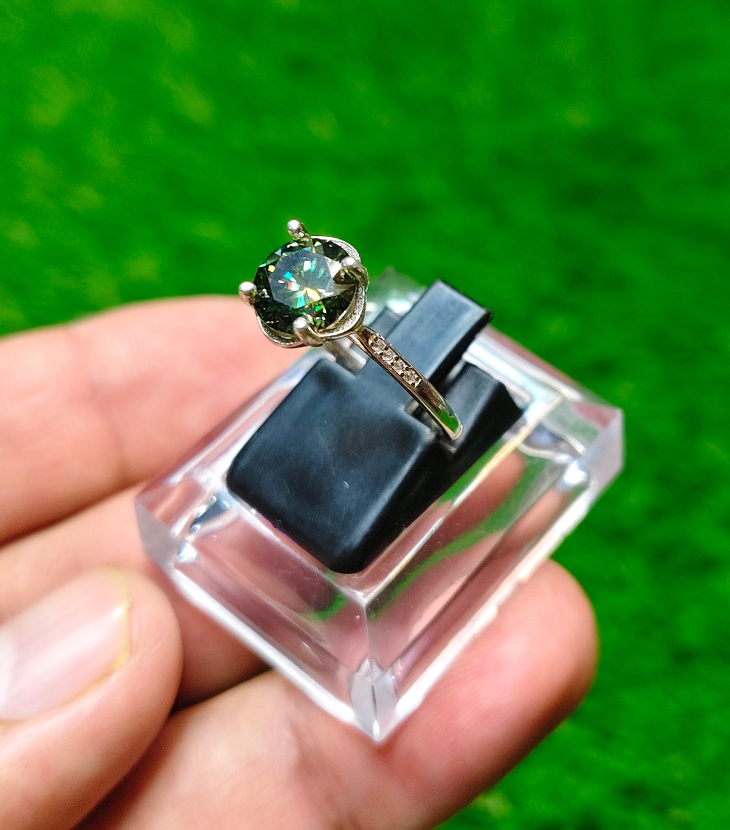 Green Moissanite Diamond Ring