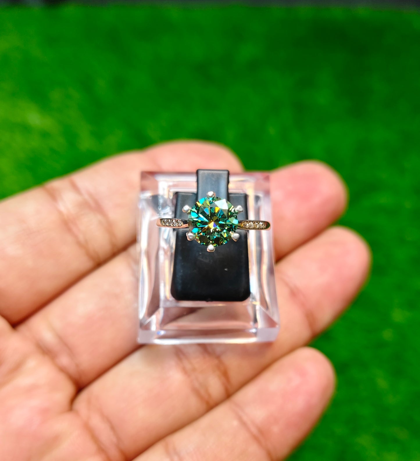 Green Moissanite Diamond Ring