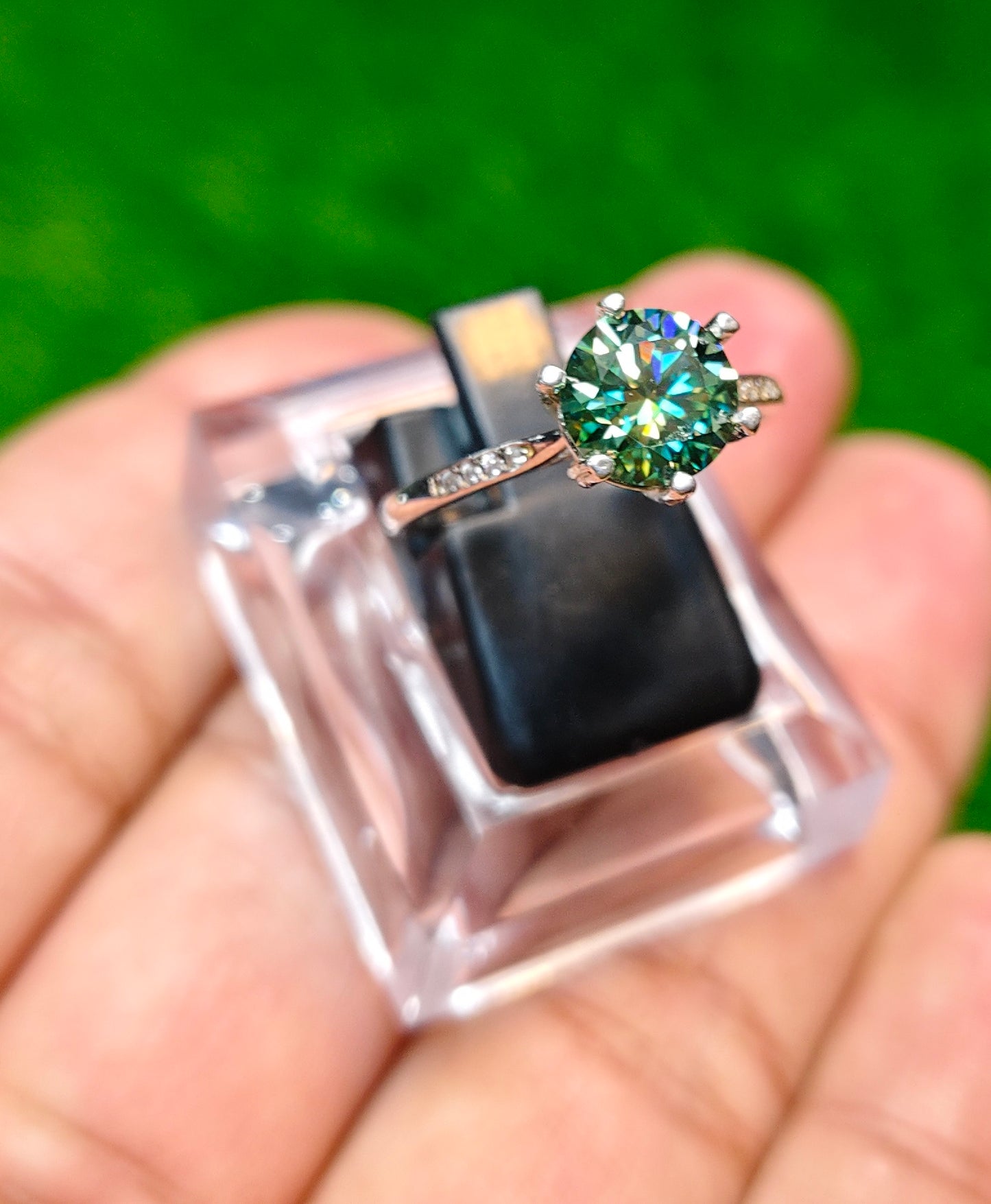 Green Moissanite Diamond Ring