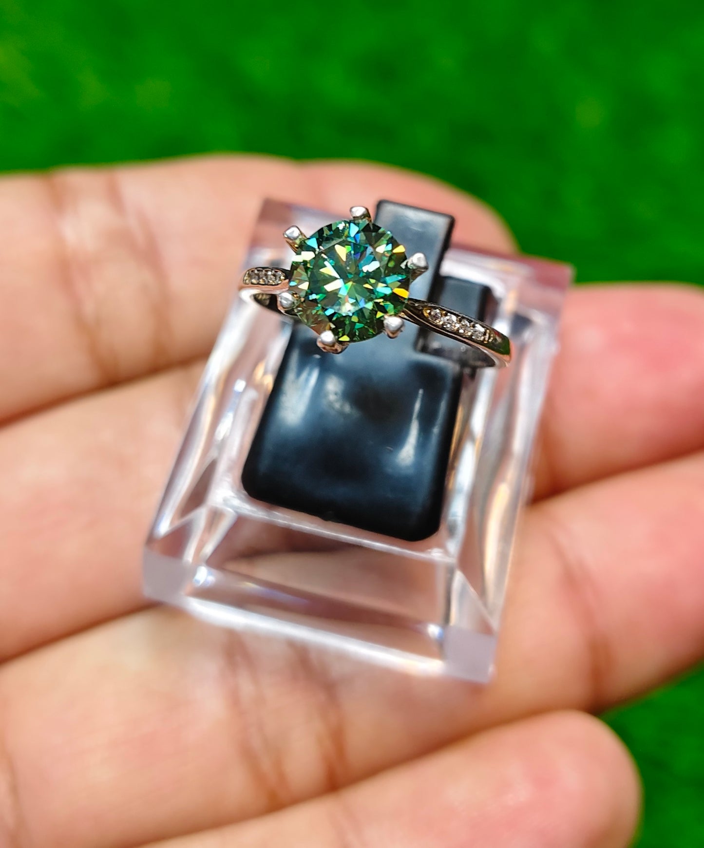 Green Moissanite Diamond Ring