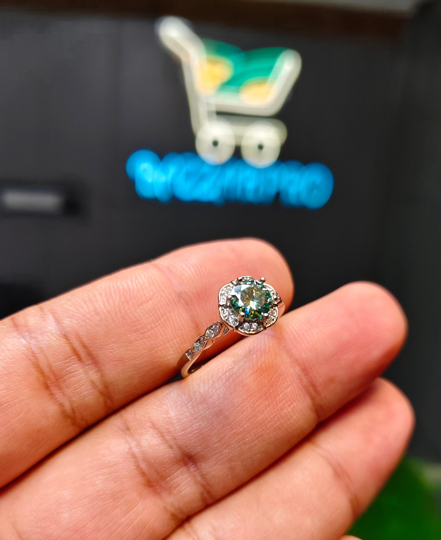 Green Moissanite Diamond Ring