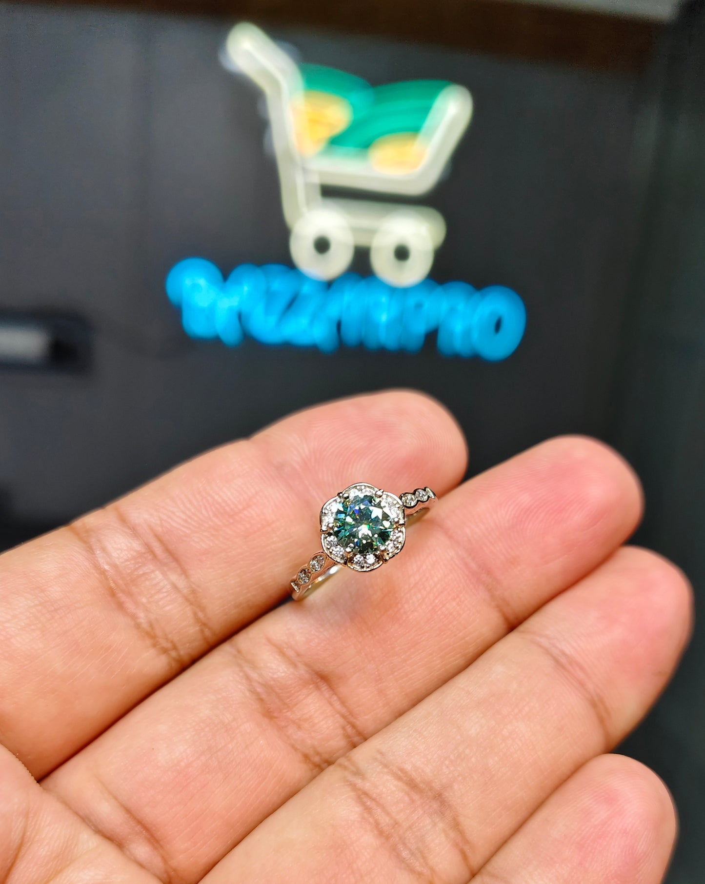 Green Moissanite Diamond Ring