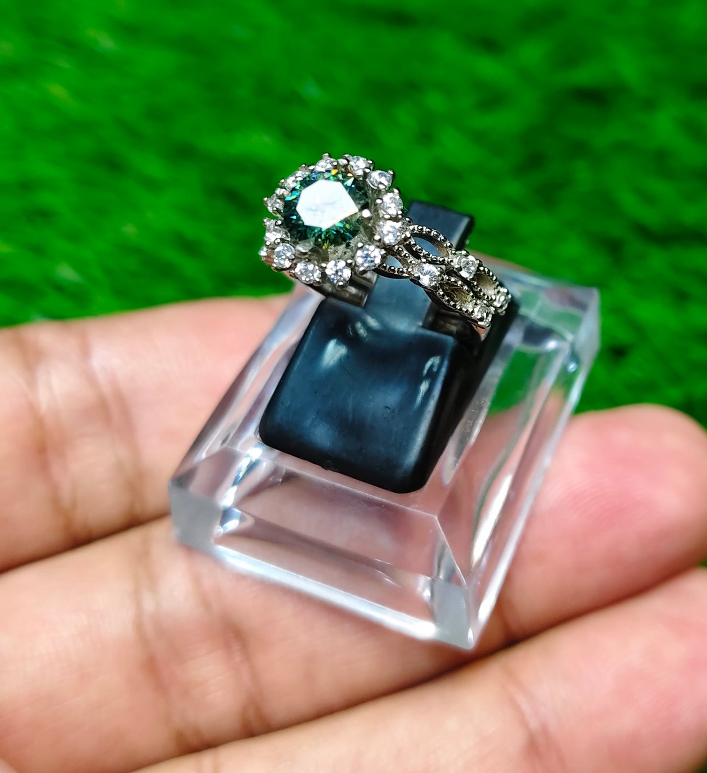 Green Moissanite Diamond Ring