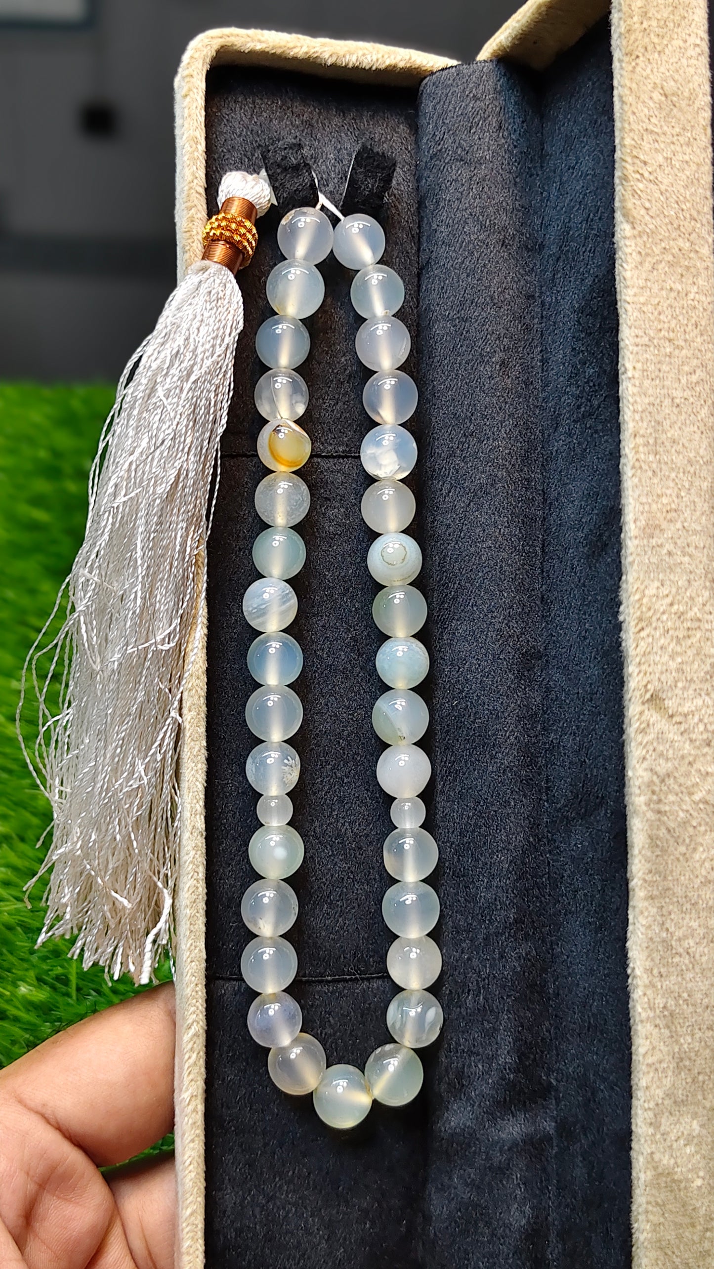 White Aqeeq Tasbeeh (Original Stone)