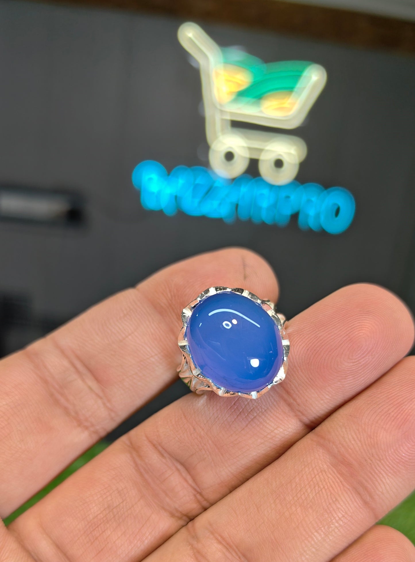 Premium Quality Blue Aqeeq Ring
