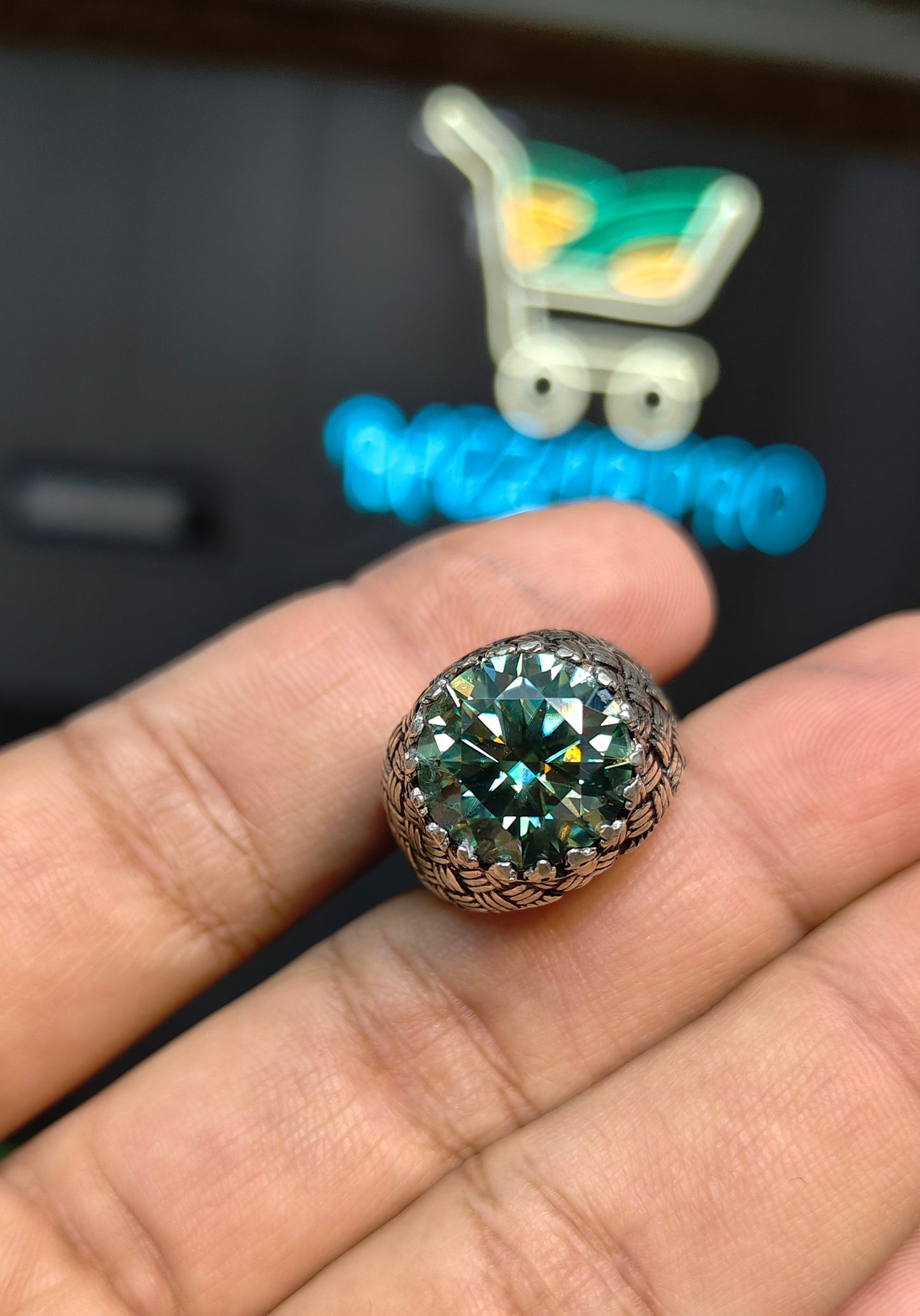 Green Moissanite Diamond Ring