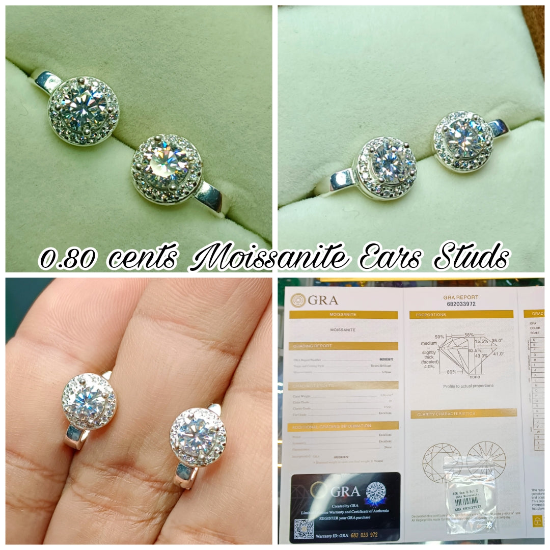 0.80 Cents Moissanite ears studs ( GRA certified)