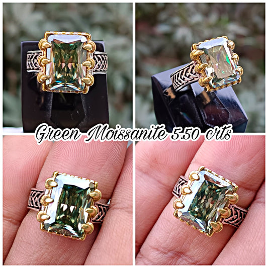 Green Moissanite diamond 5.50 CRT Ring in vintage Style Pure Silver