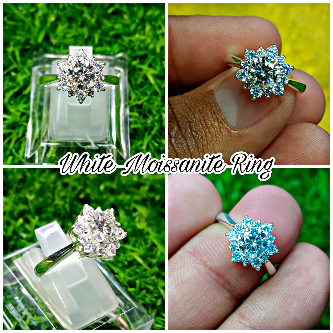 White Moissanite diamond ring for ladies