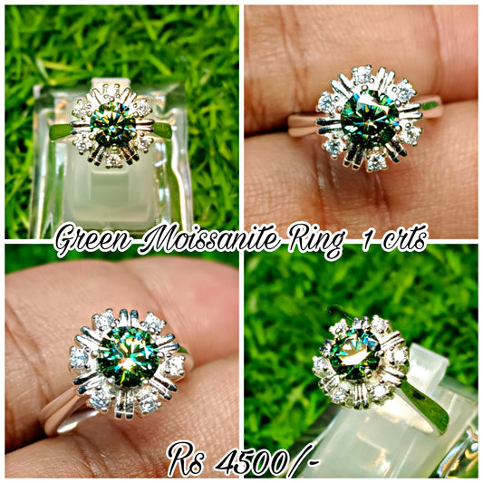 Green Moissanite Diamond 1 CRT Ring