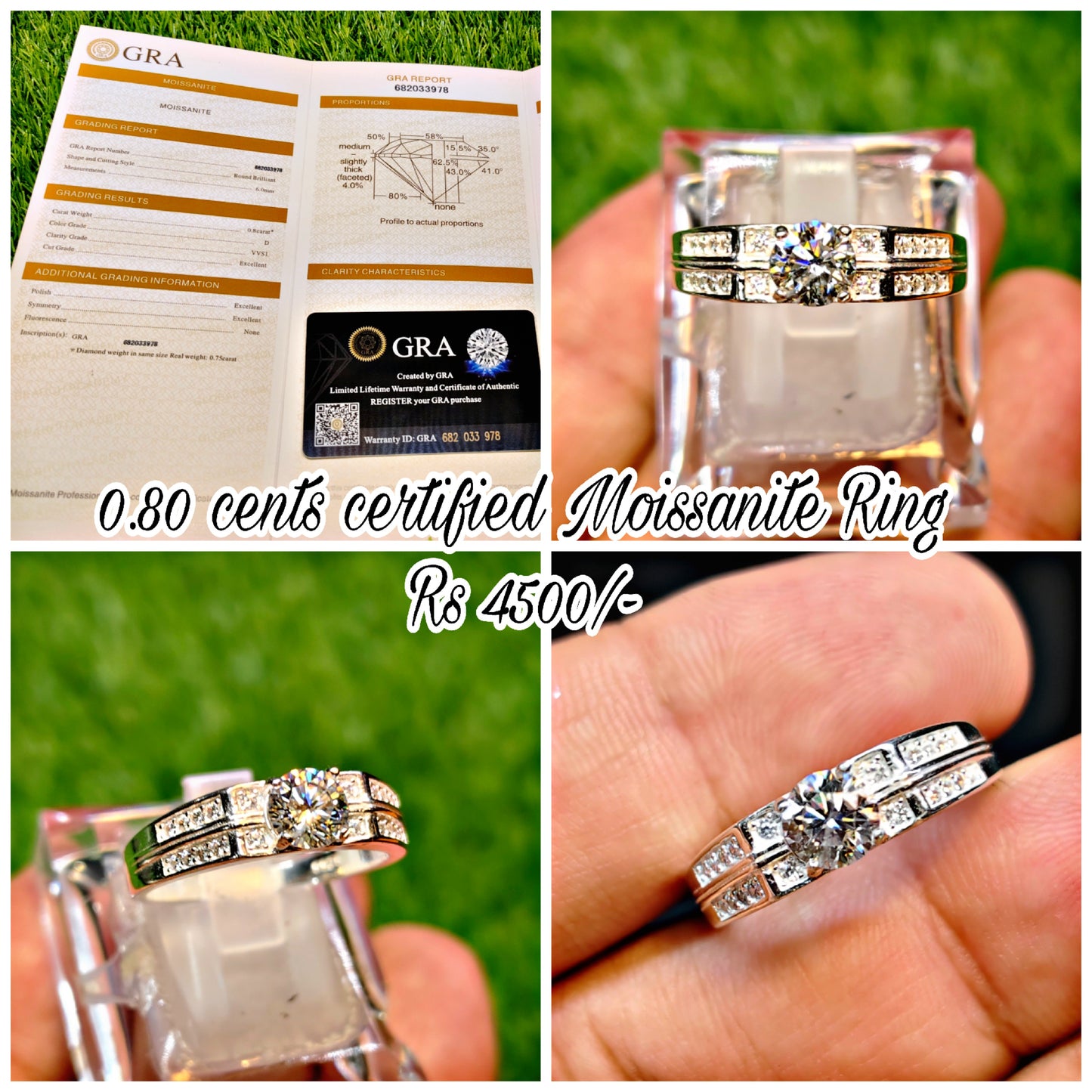 Natural 0.80 Cents Moissanite Certified Ring