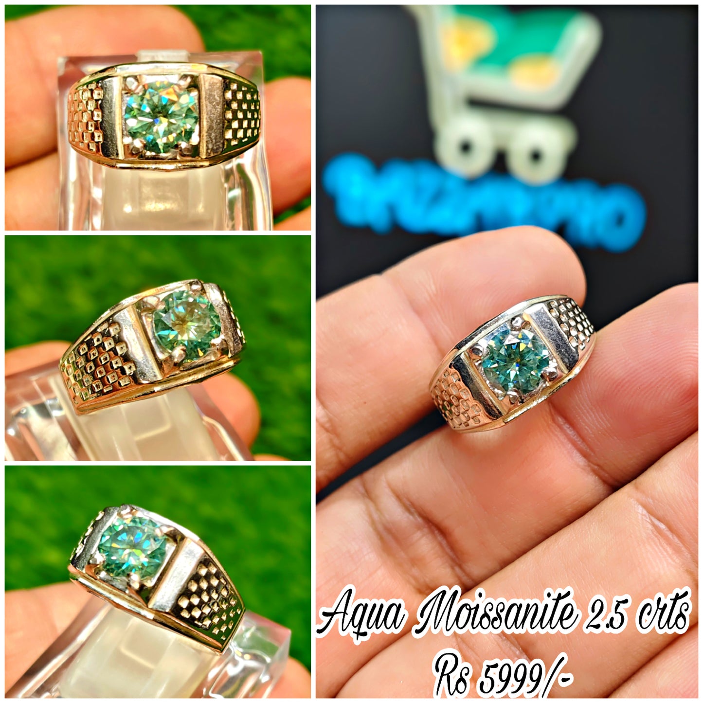 Aqua Moissanite Ring