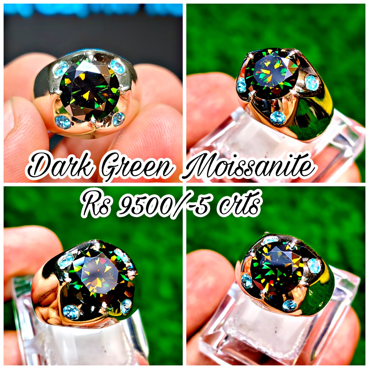 Dark Green Moissanite Diamond Ring
