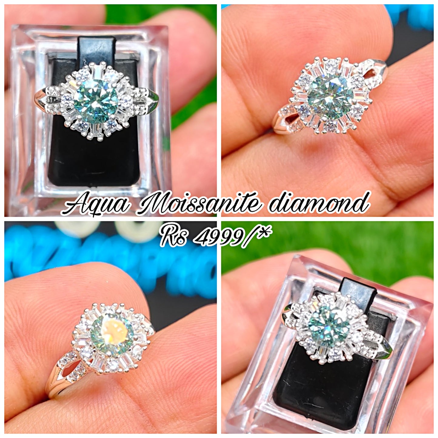 Aqua Moissanite Diamond Ring