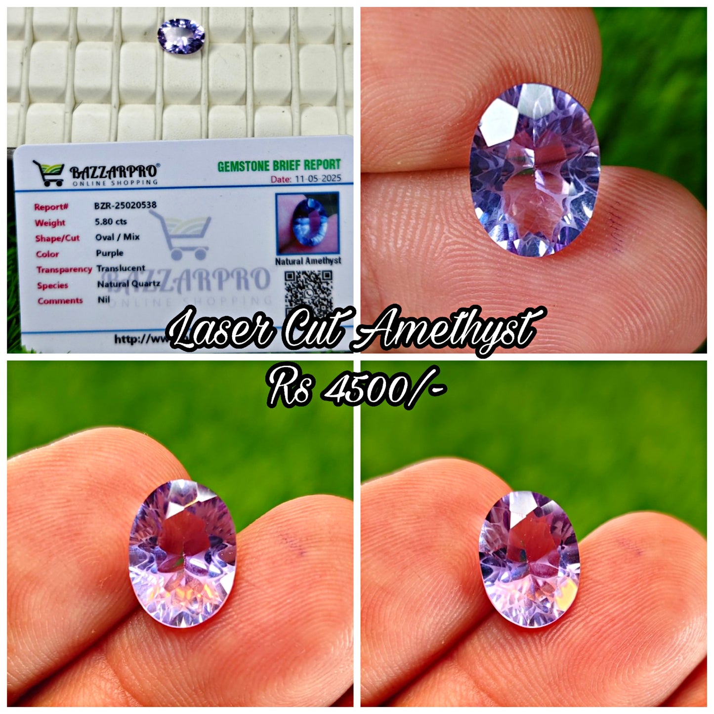 Laser Cut Amethyst With Lab certificate
