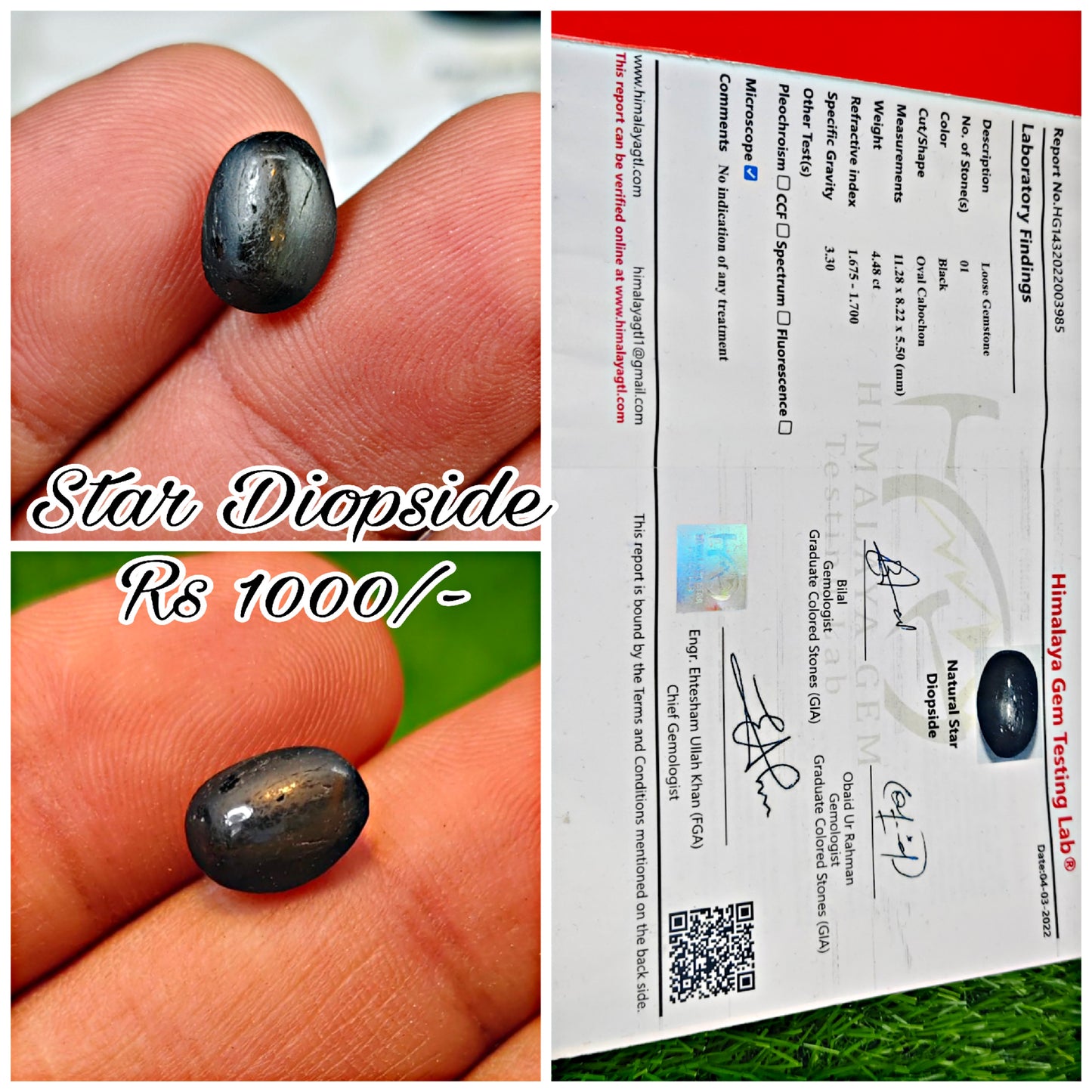 Star Diopside With Lab certificate