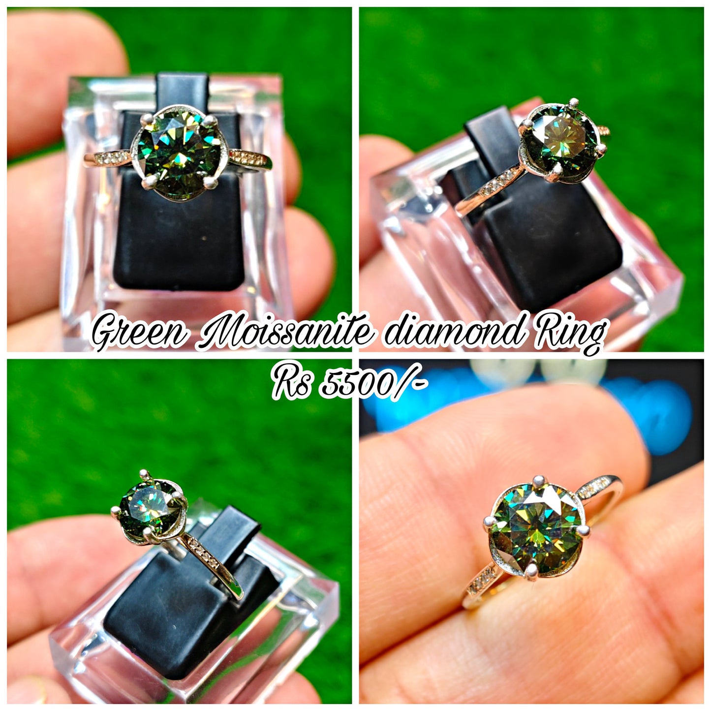 Green Moissanite Diamond Ring