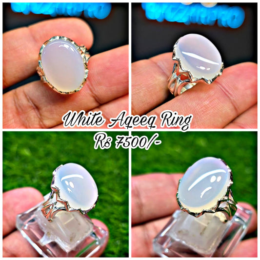 Premium Quality White Aqeeq Ring