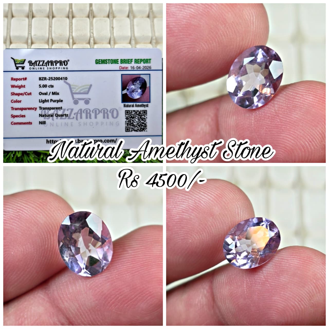 Natural Amethyst Stone With Lab Certificate