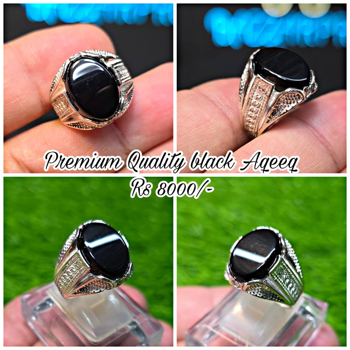Natural Black Aqeeq Ring