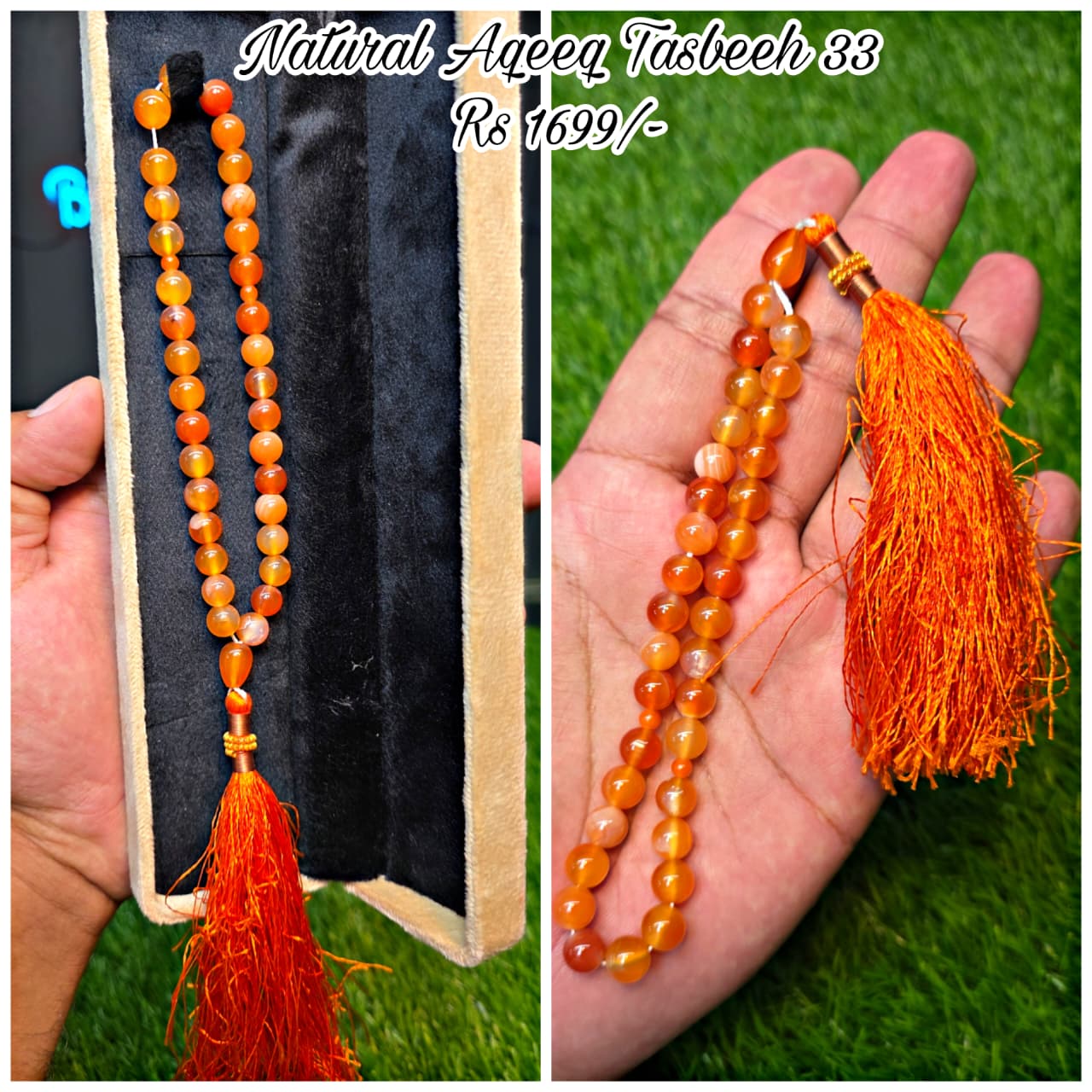 Natural Aqeeq Tasbeeh 33 Beads