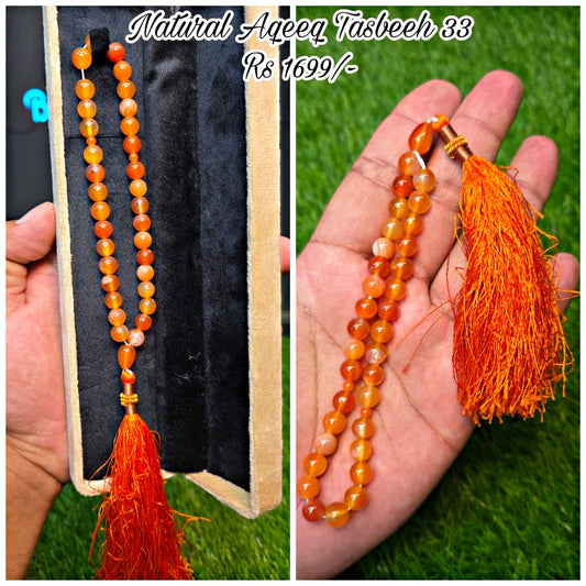 Natural Aqeeq Tasbeeh 33 Beads