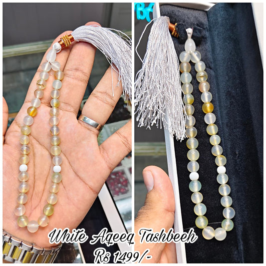 White Aqeeq Tasbeeh (Original Stone)
