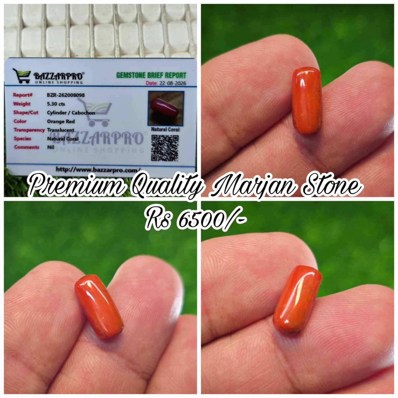 Natural Marjan Stone With Lab Certificate