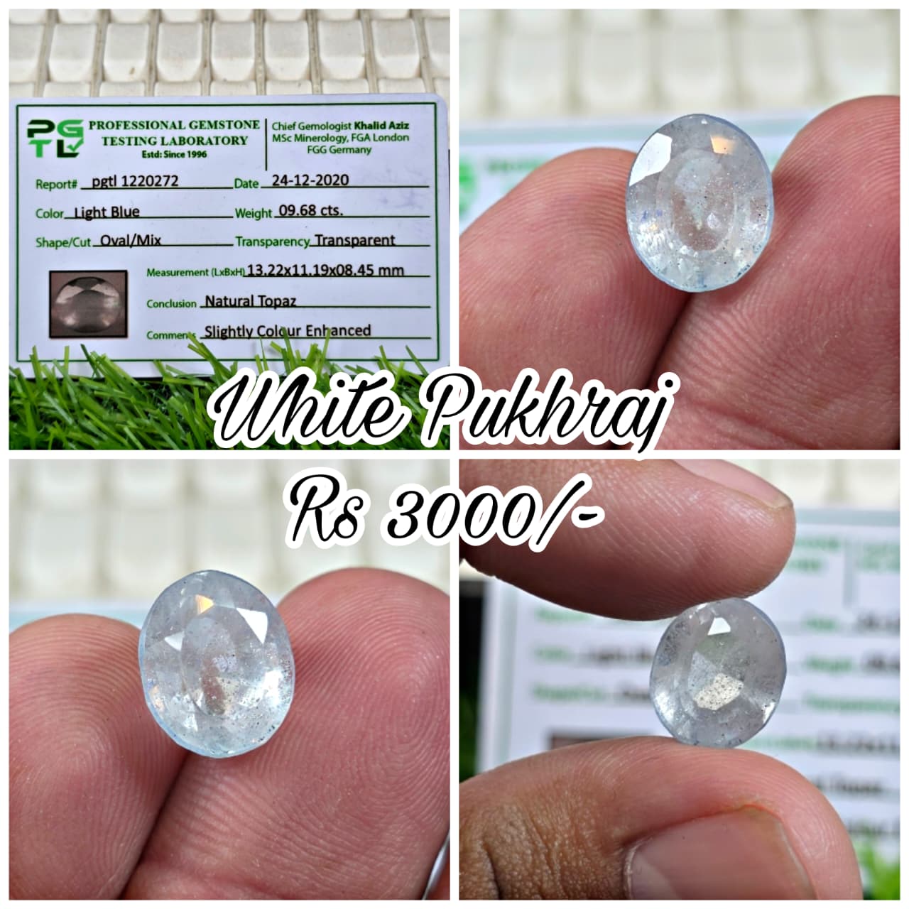 Natural White Pukhraj Stone With Lab Certificate