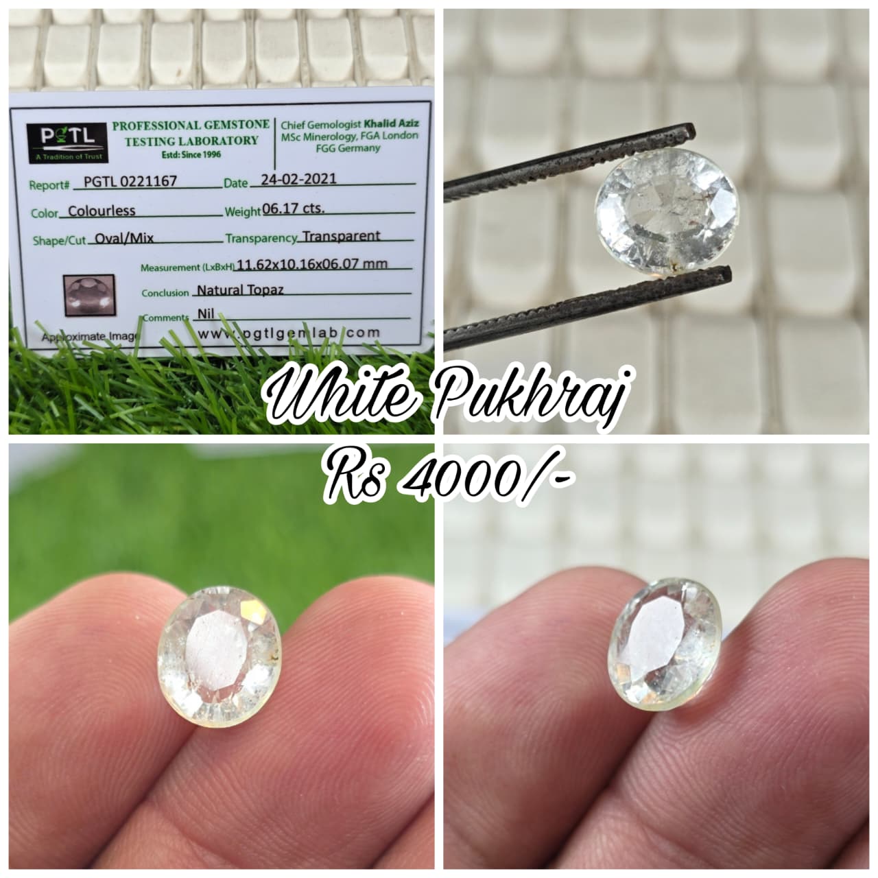 Natural White Pukhraj Stone With Lab Certificate