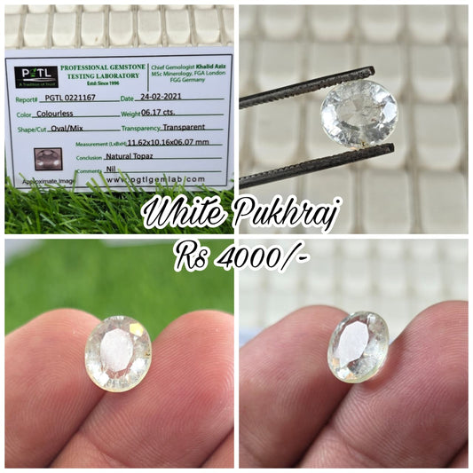 Natural White Pukhraj Stone With Lab Certificate