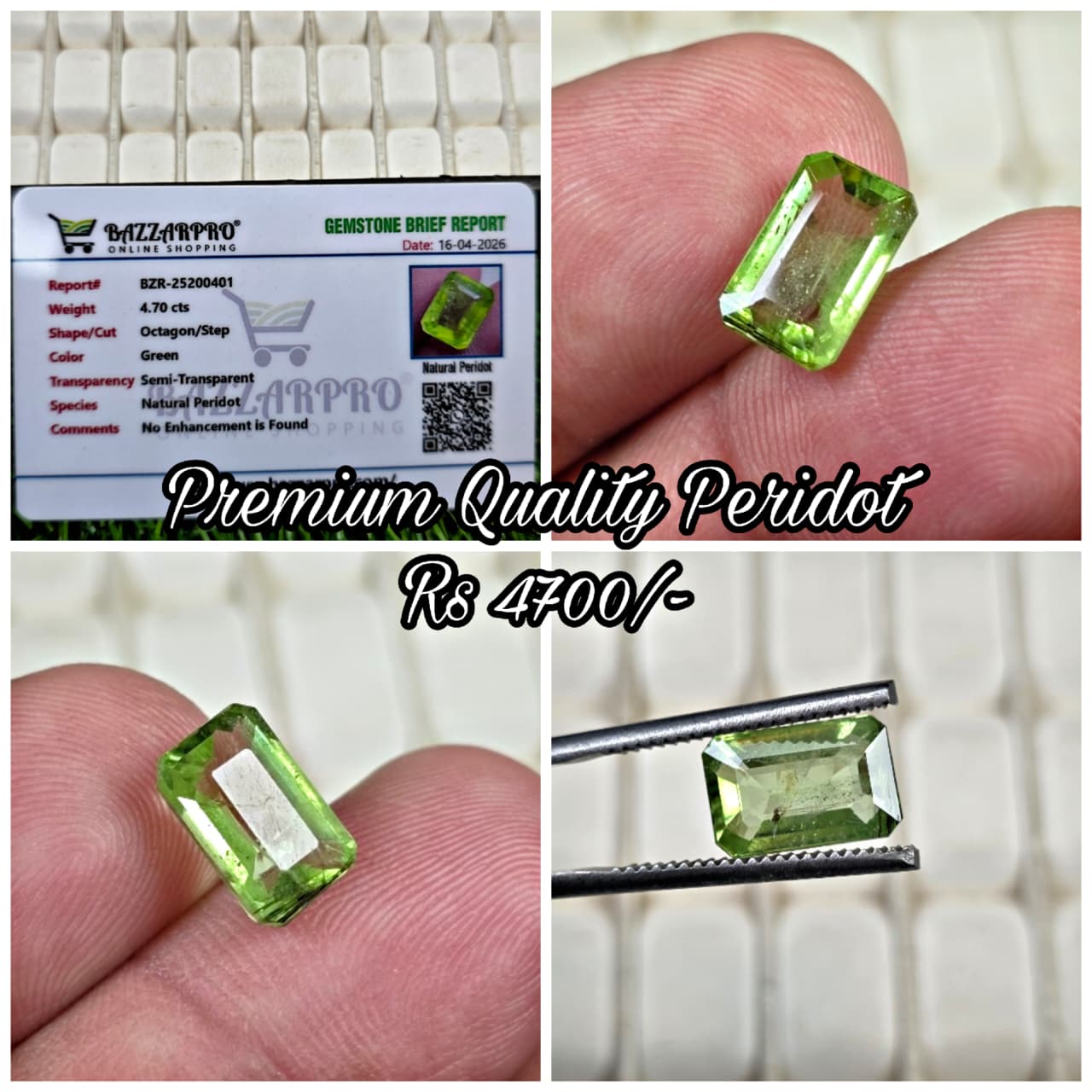 Natural Peridot Stone With Lab Certificate