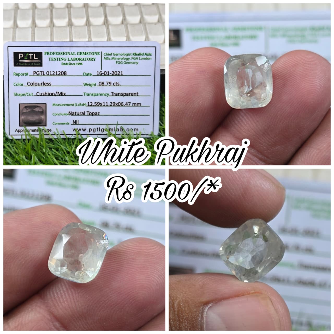 Natural White Pukhraj Stone With Lab Certificate
