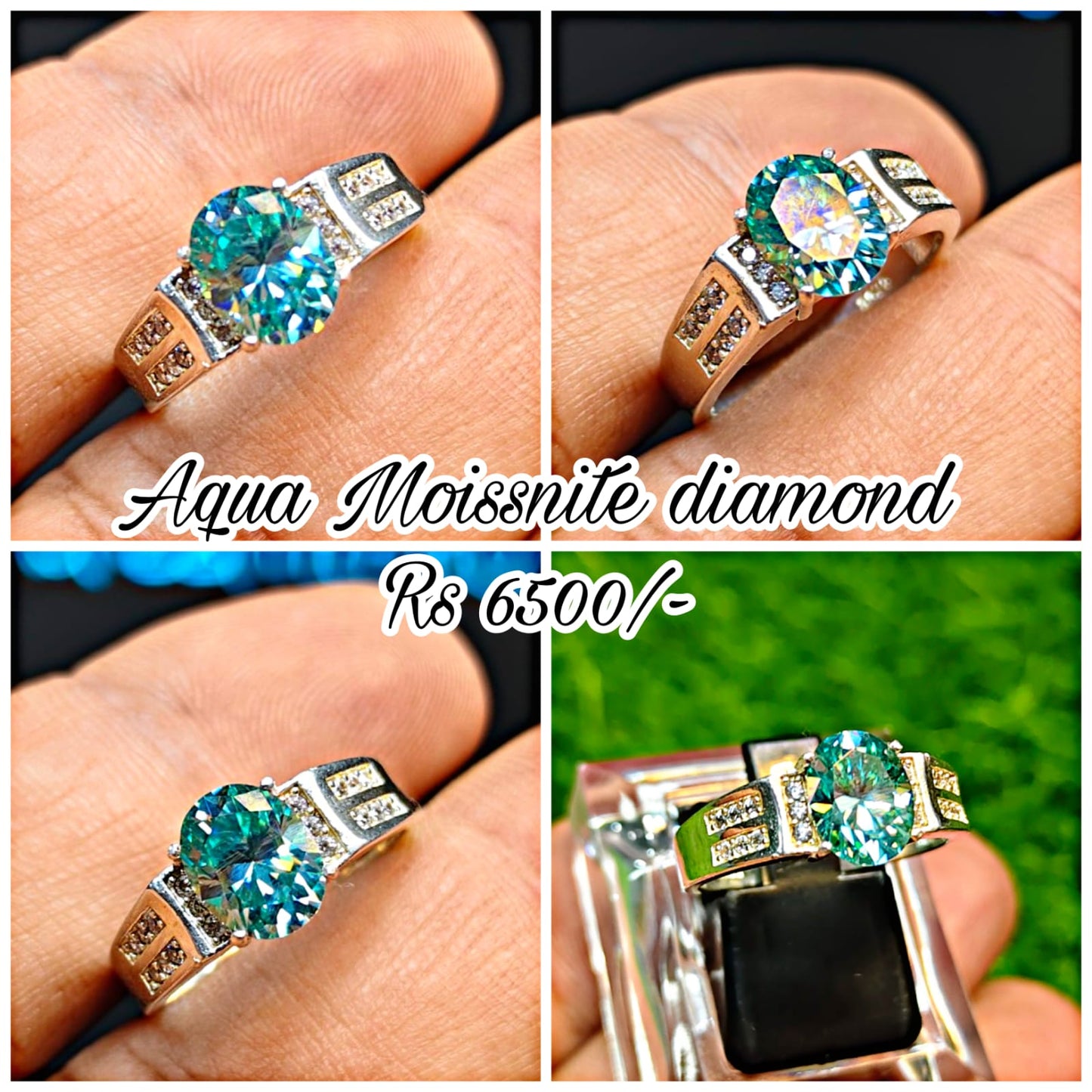 Aqua Moissanite Diamond Ring