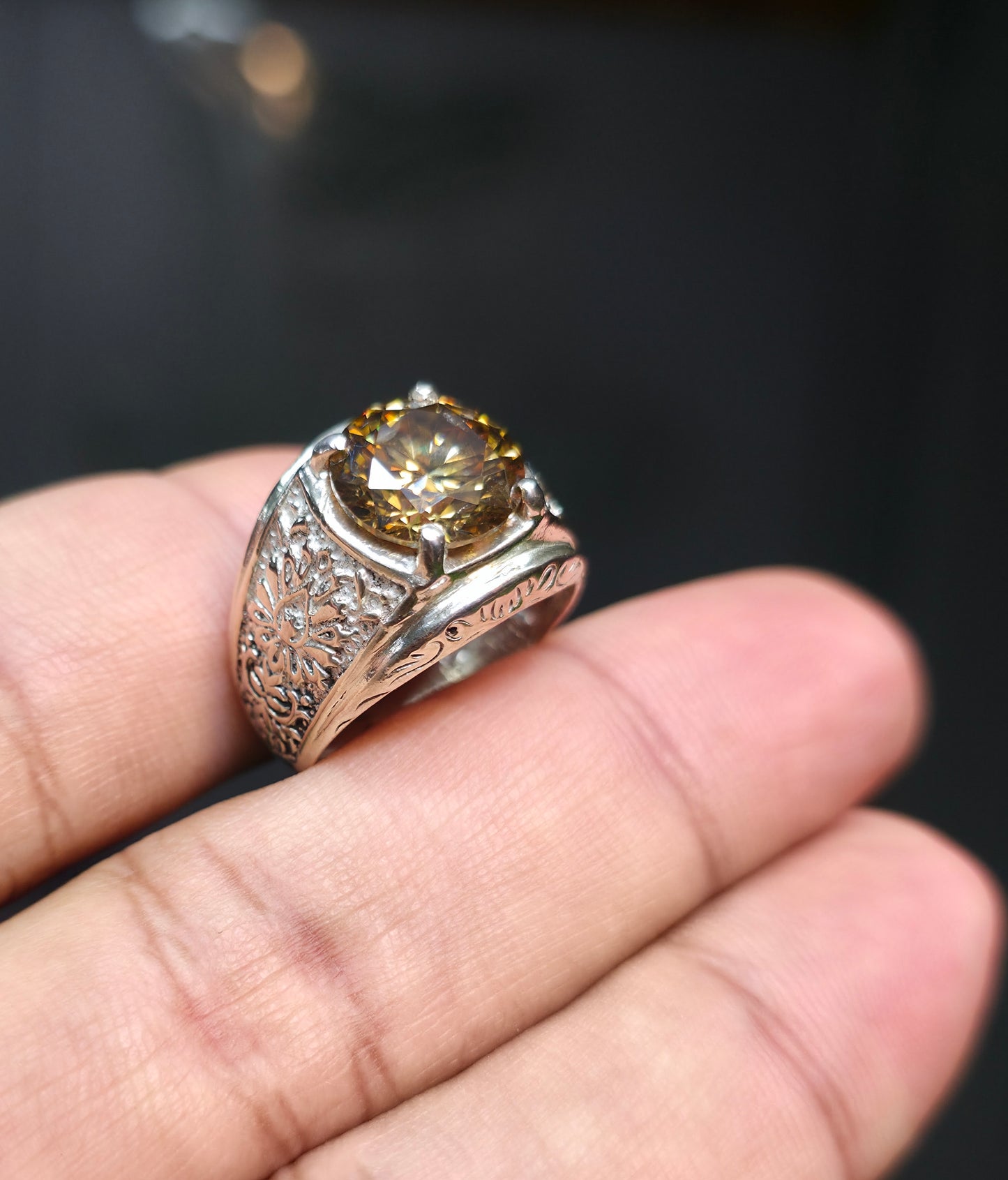 Premium Quality Golden Moissanite Diamond Ring