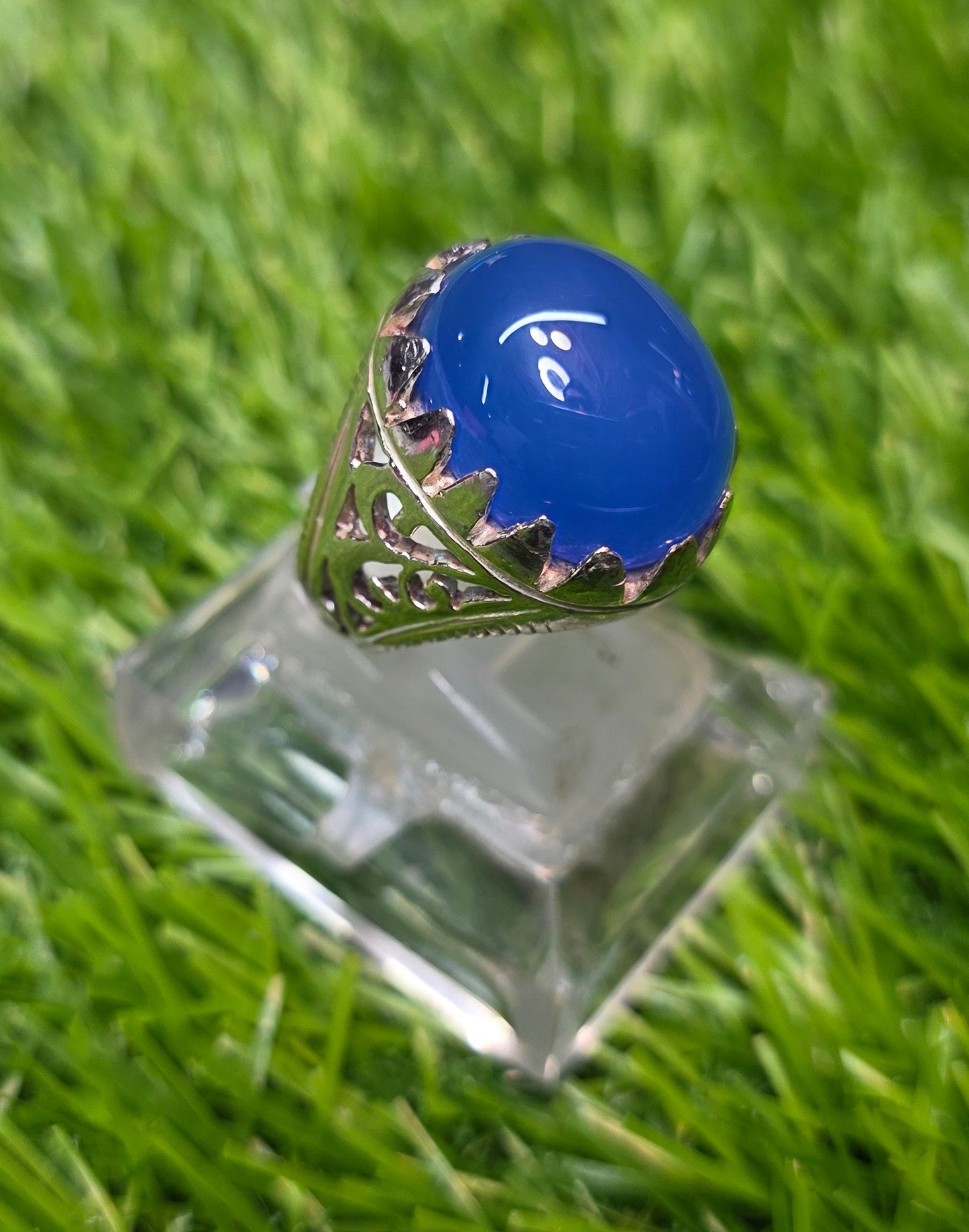 Premium Quality Blue Aqeeq Ring